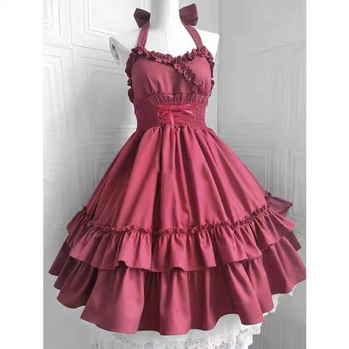 Lolita Girls Vintage JSK Ruffles Dress Japanese Sleeveless Cute Princess A-Line - Picture 8 of 8