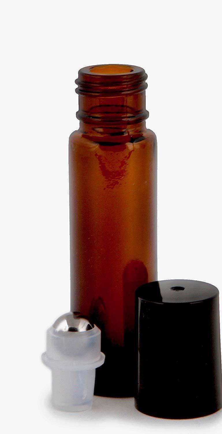 12 Pack,10 ml AMBER Glass Essential Oil Roller Bottle + Removable Metal Roller 