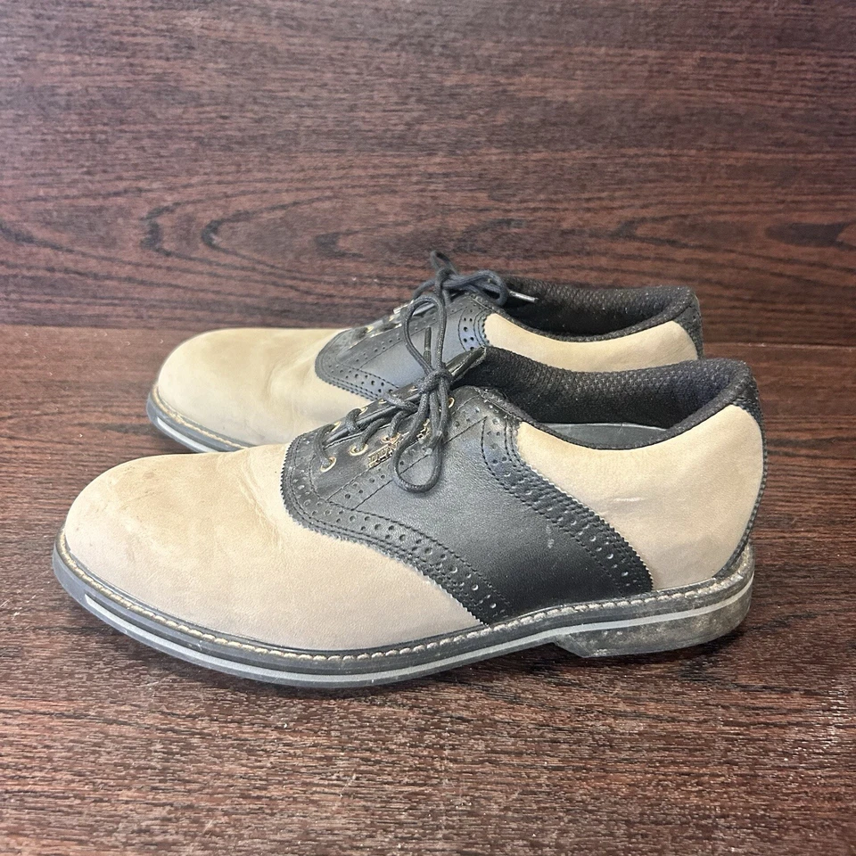 Zapatos de golf Dunlop para hombre color tostado negro nobuck silla de montar cuero genuino talla 9 EE. UU. M5600C Foto 2 de 4