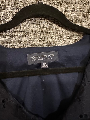 Vestido Jones NY Signatures sin mangas con volantes escote ojales ribete línea A azul marino 16W - Imagen 5 de 7