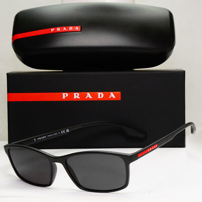 Prada Sonnenbrille schwarz rechteckig quadratisch matt PS04MV VPS 04M 1AB-1O1 56 mm