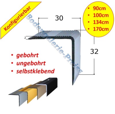 30x32mm  90-170cm Treppenkantenprofil Treppenwinkelprofil ALU L-Form  z.B. Vinyl
