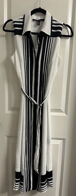 White House Black Market Belted Sleeveless Shirt Dress Size Small Color Black