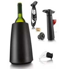 NEW IN BOX!! VACU VIN WINE SET CORKSCREW, COOLER, STOPPERS, SERVER, & SAVER PUMP