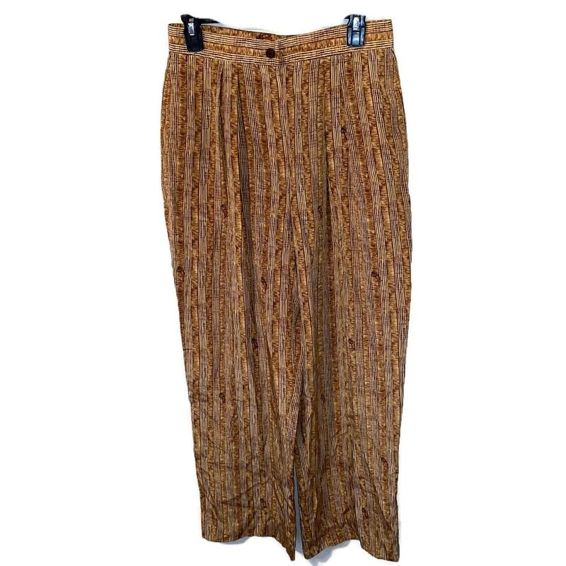 Carlisle 100% Seda Tostado Bambú Estampado Cintura Alta Fluido Cintura Alta Pantalones Talla 8