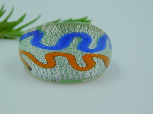 Domed Italian Glass Silver Foiled Glass Ring, Murano Glass Jewelry, Ring US"8 - Picture 4 of 4