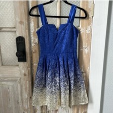 Women Camille La Vie Blue Floral Lace Dress, Gold, Size 5/6