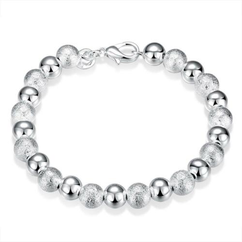 925 sterling Silver 8MM beads Bracelet for women wedding cute party lady 8inches - Picture 1 of 5