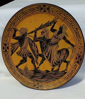 Vintage Teller griechische Mythologie handgefertigt Keramik Pottery Periode 400 v. Chr. Griechenland 9 Zoll