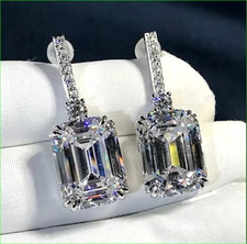 Women Gorgeous Drop Dangle Earrings 925 Sterling Silver Lab-Created Diamond