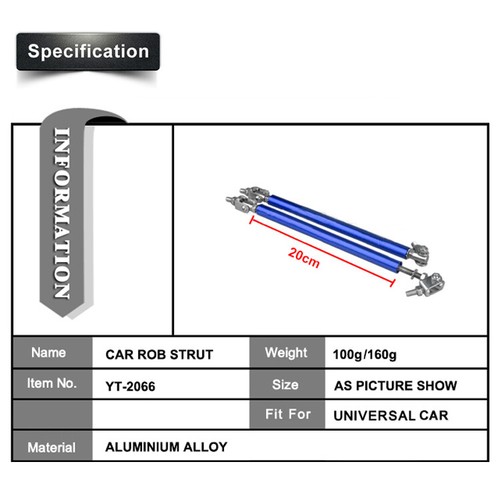Blue Adjustable 8"-11" Front Rear Bumper Lip Splitter Strut Rod Tie Support Bar - Foto 3 di 11