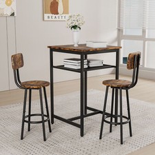 3Pieces Bar Table Set Counter Height High Breakfast Table and 2 Chairs Brown