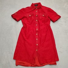 Tahari Top Womens sz 6P Red Linen Blend Short Sleeve Shirt Dress Casual Button