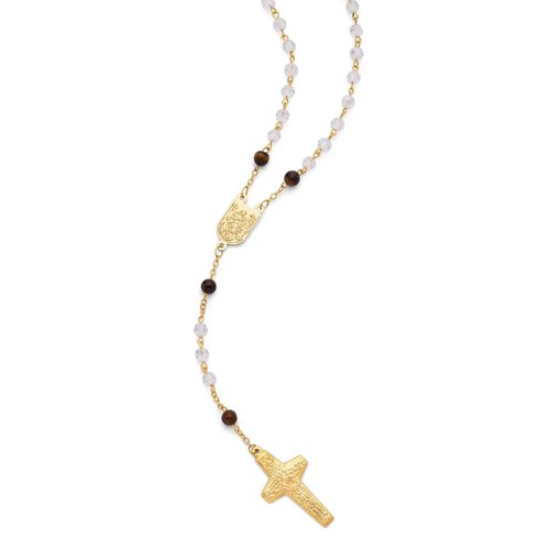 Pope Francis Rosary with Clear Crystal and Tiger's Eye Beads Catholic Vatican - Picture 2 of 5