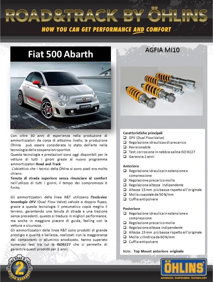 KIT Ammortizzatori OHLINS 500 ABARTH AGFIA MI10 Ultima versione ORIGINALI - Foto 2 di 2