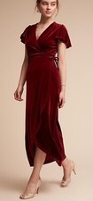 BHLDN Thrive Velvet Wrap Dress WOMENS SMALL Flutter Sleeve Midi Red Burgundy