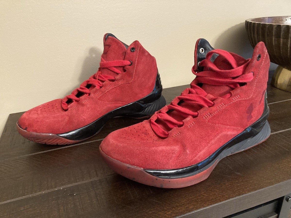 Size 8 - Under Armour Curry Lux Suede Mid Red | eBay