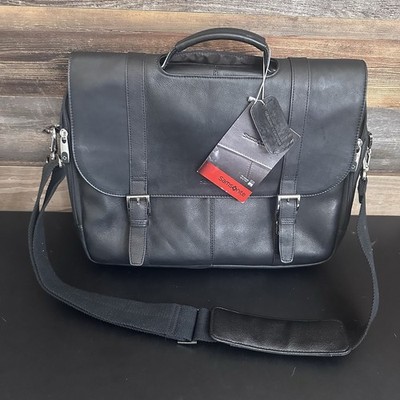 Samsonite Black Leather Flapover Business Case Double Gusset Fits 15.6 Laptop