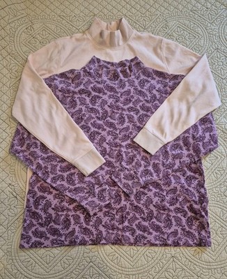 Land's End Women's L Mock Neck Longsleeve X2 Pink Paisley & Pink
