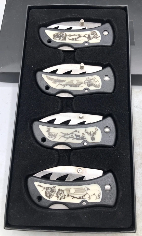 CUBIERTOS ESCARCHA "JUEGO VIDA SILVESTRE" 4 NAVAJAS DE BOLSILLO - HOJA DE 2 PULGADAS Foto 4 de 4