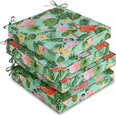 Tropical Flamingo Outdoor Chair Cushions Set of 4, Waterproof & Non-Slip