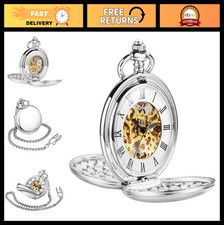 Vintage Hand Winding Pocket Watch with Chain  Classic Mechanical 1920s Steampun