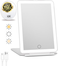 Rechargeable Travel Makeup Mirror, 10X Magnifying, 80 LED, 3 Color Lighting, Dim