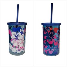 Mickey Minnie Mouse Disney Blue Glass Tumbler Cup 16oz