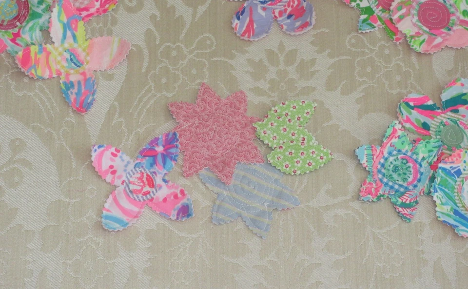 Preppy Lilly Pulitzer Fabric Patches  Applique Flowers Leaves Pink Lilac Blue #5 - Image 4 of 4