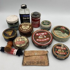 Lot of 14 Vintage Shoe Shine Boot Polishes Kiwi Esquire Cavalier Brush Sno-Bag
