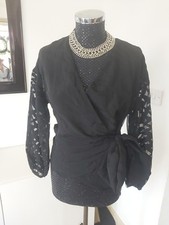 MINT VELVET Size 8 Black Animal Print Burn Out Sude Tie wrap Top Rrp £119. NEW