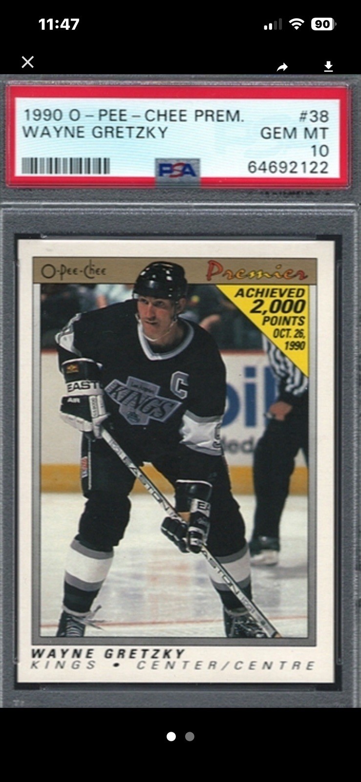 1990 O-Pee-Chee Premier #38 Wayne Gretzky Los Angeles Kings PSA 10 GEM MINT