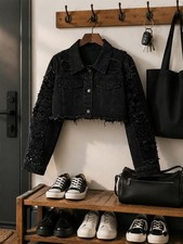 New Women's Vintage Distressed Washed Denim Shorts And Jacket, Slim Fit, Casual