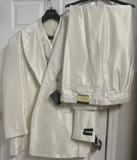 Fortino Landi 3PC Men's Double Button Vested Fashion Zoot Suit Cream 54R/48W NWT