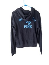Victoria's Secret University of Pink Black Hoodie Sweatshirt Pullover large zip