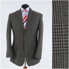 Mens Summer Travel Blazer 42R UK Size Check Brown Cotton Sport Coat Jacket