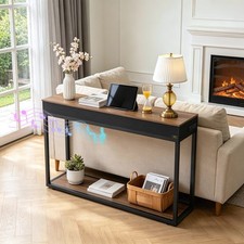 2-Tier Console Table with Wireless Speaker Narrow Long Table Behind Couch Table