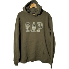 Gap Big Logo Soft Fleece Pullover Hoodie Unisex Sz Medium Long Sleeve Green/Camo