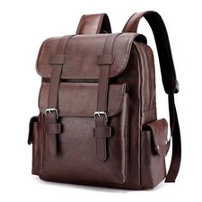 Men PU Leather Backpack Large Laptop School Travel Bag Black Brown
