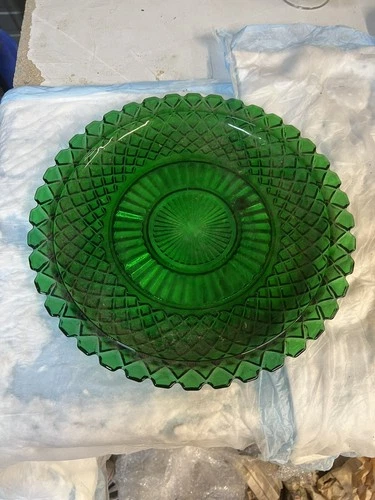 Vintage Anchor Hocking Forest Green Waffle Glass Serving Waterford Platter