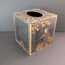 Vintage Gold Black Metal Tissue Box Cover With Asian Chinoiserie Design