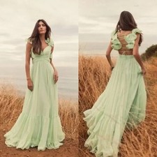 MAC DUGGAL 67911 Ruffle Tiered Cut Out Chiffon Gown Mint Green NEW SZ 14 598