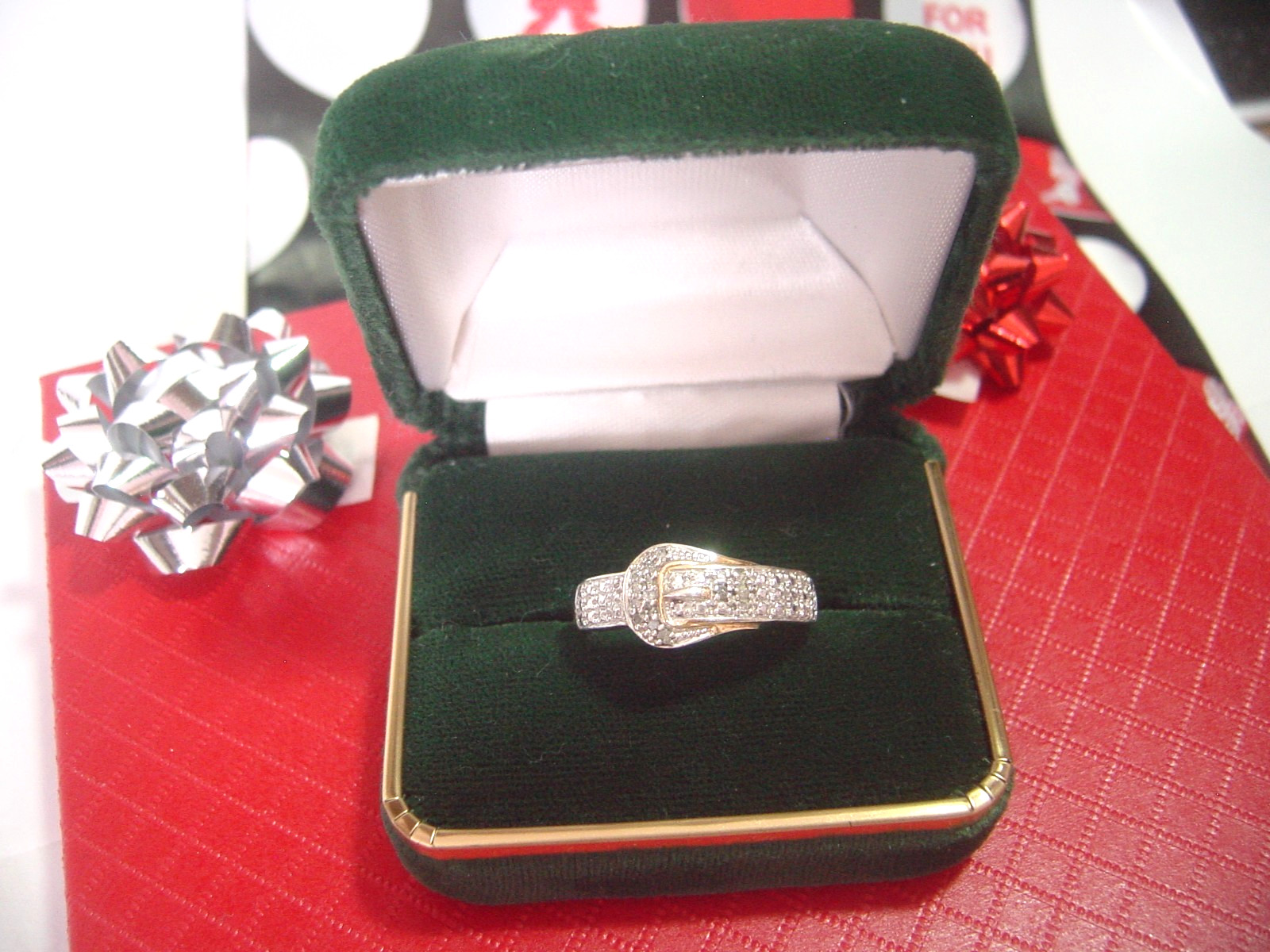 Solid Silver &gp-buckle Ring-small sparkling diam… - image 1