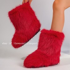 Winter Women's Faux Fur Fuzzy Boots Fluffy Furry Round Toe Warm Shoes Boots