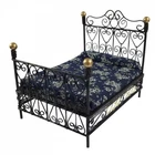 Dolls House Black Cast Iron Double Bed & Mattress Miniature Bedroom Furniture
