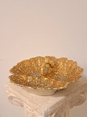 Vintage 1950s  22K Hand Decorated Weeping Bright Gold Three Section Candy Dish