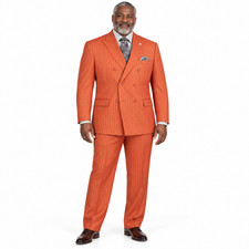 Vinci Mens Canyon Clay Striped Double-breasted Suit Classic Fit 6-button Weddin