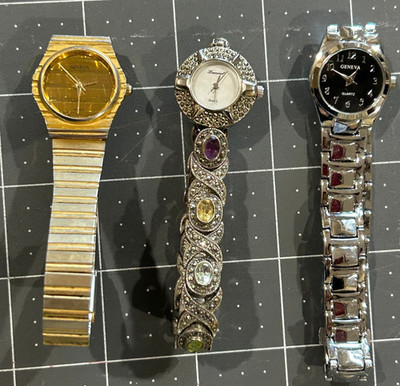Lot of 3 Geneva Analog Watches Untested New Old Stock with metal bands CH9