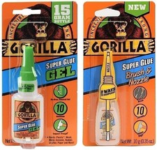 Gorilla Super Glue Gel 15g and Super Glue Brush  Nozzle 10g - Combo