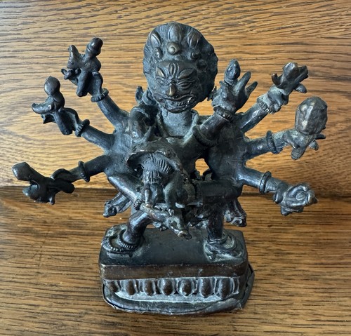 Vintage Himalayan Brass Hevajra Yab-Yum Statue Tantric Buddhist Deity 5" 1.25 lb